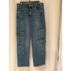 American Eagle Jeans Womens Size M Blue Super High-Waisted Baggy